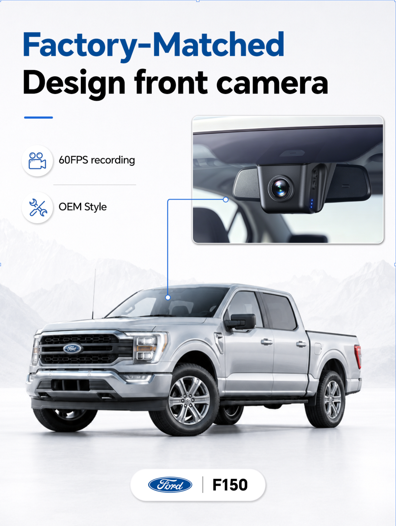 ovaman OEM‑Style Streaming Rearview Mirror with Dash Cam for Ford F‑150 – 60fps Dual Recording-3