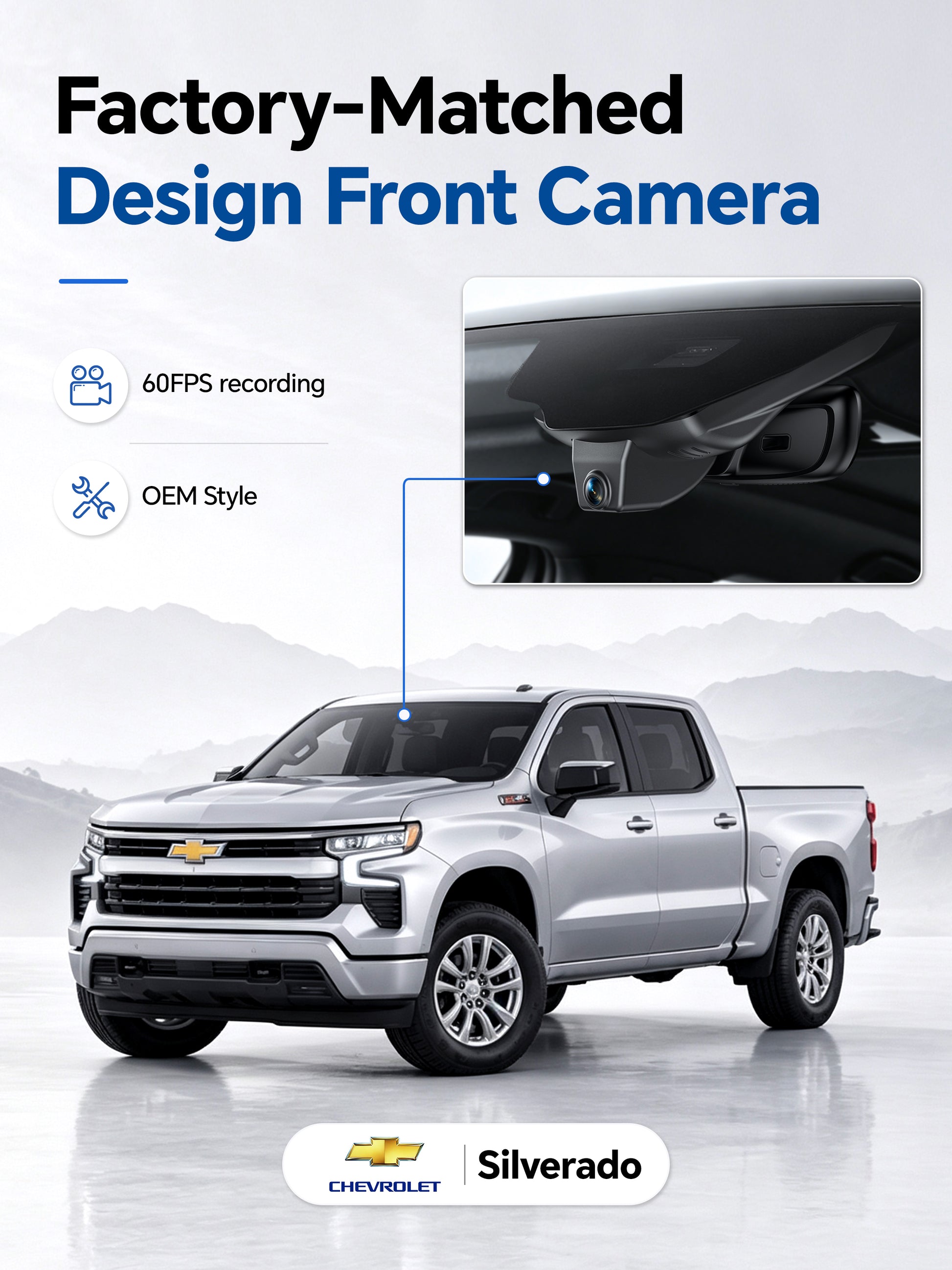 ovaman OEM‑Style Streaming Rearview Mirror with Dash Cam for Chevy Silverado (HD2-4925, 8 Vents)– 60fps Dual Recording-3