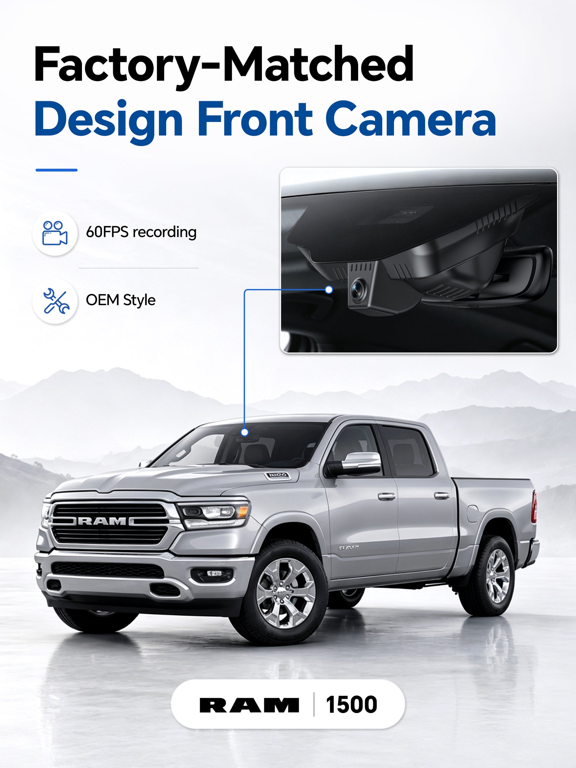 ovaman OEM‑Style Streaming Rearview Mirror with Dash Cam for RAM 1500 – 60fps Dual Recording-3