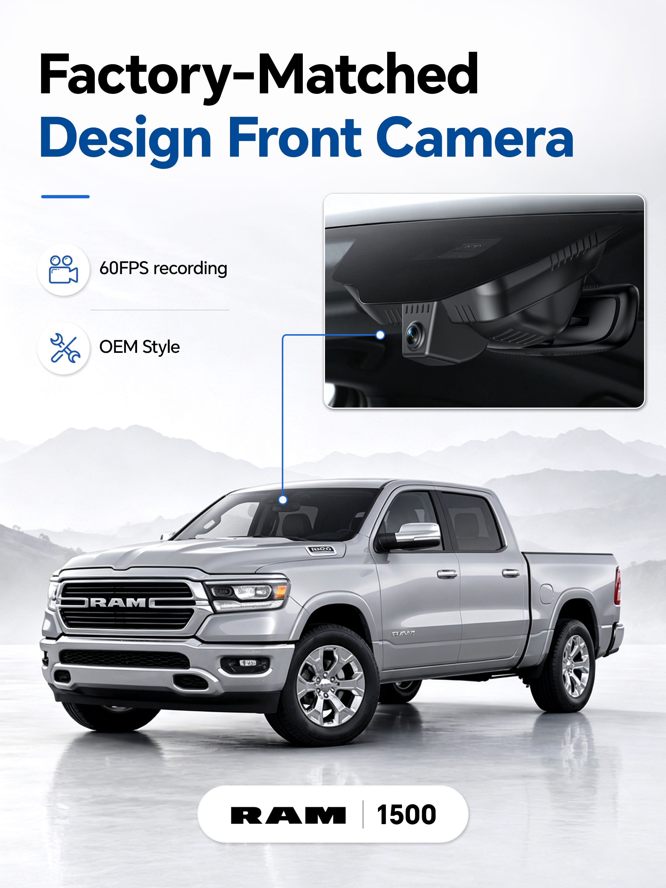 ovaman OEM‑Style Streaming Rearview Mirror with Dash Cam for RAM 1500 – 60fps Dual Recording-3