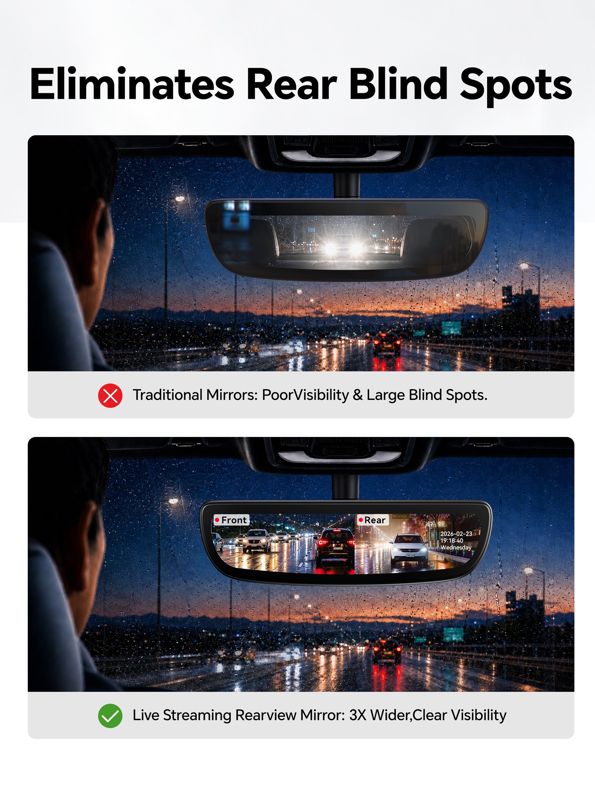 ovaman OEM‑Style Streaming Rearview Mirror with Dash Cam for RAM 1500 – 60fps Dual Recording-2